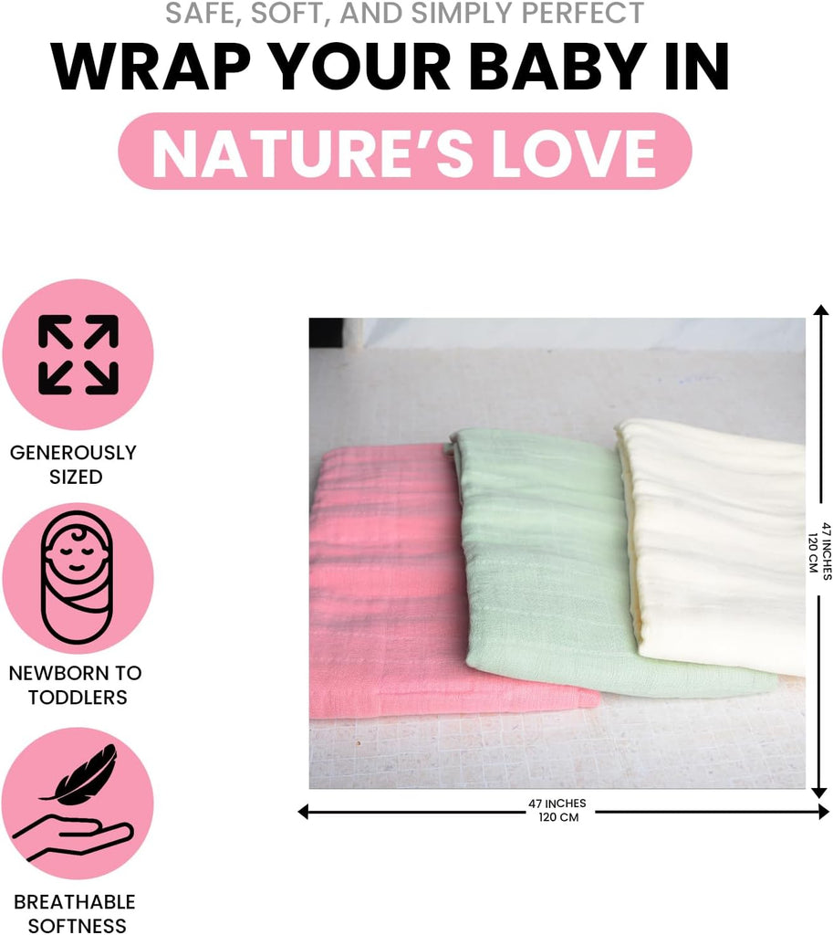 Muslin Swaddle Blankets, 100% Organic Cotton, Baby Wrap for Boys and Girls, Soft Breathable and Skin-Friendly