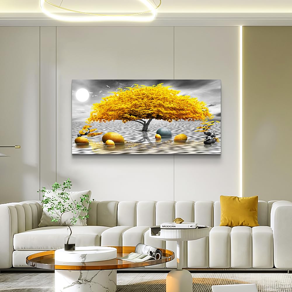Wall decorations Canvas Wall Art Abstract wall decor Black and white Canvas Art Yellow tree paintings bathroom Home
