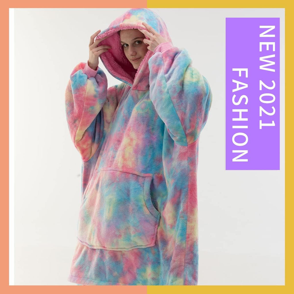 Adult Hoodie Wearable Blanket, Tie Dye Super Cozy Warm and Oversized Sherpa Blanket Hooded for Women
