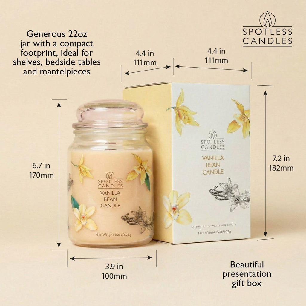 Vanilla Bean Candle 22oz: Upto 130 Hours Burn Time, Crackling Wooden Wick in Large Candle Jar with a Luxury Gift Box