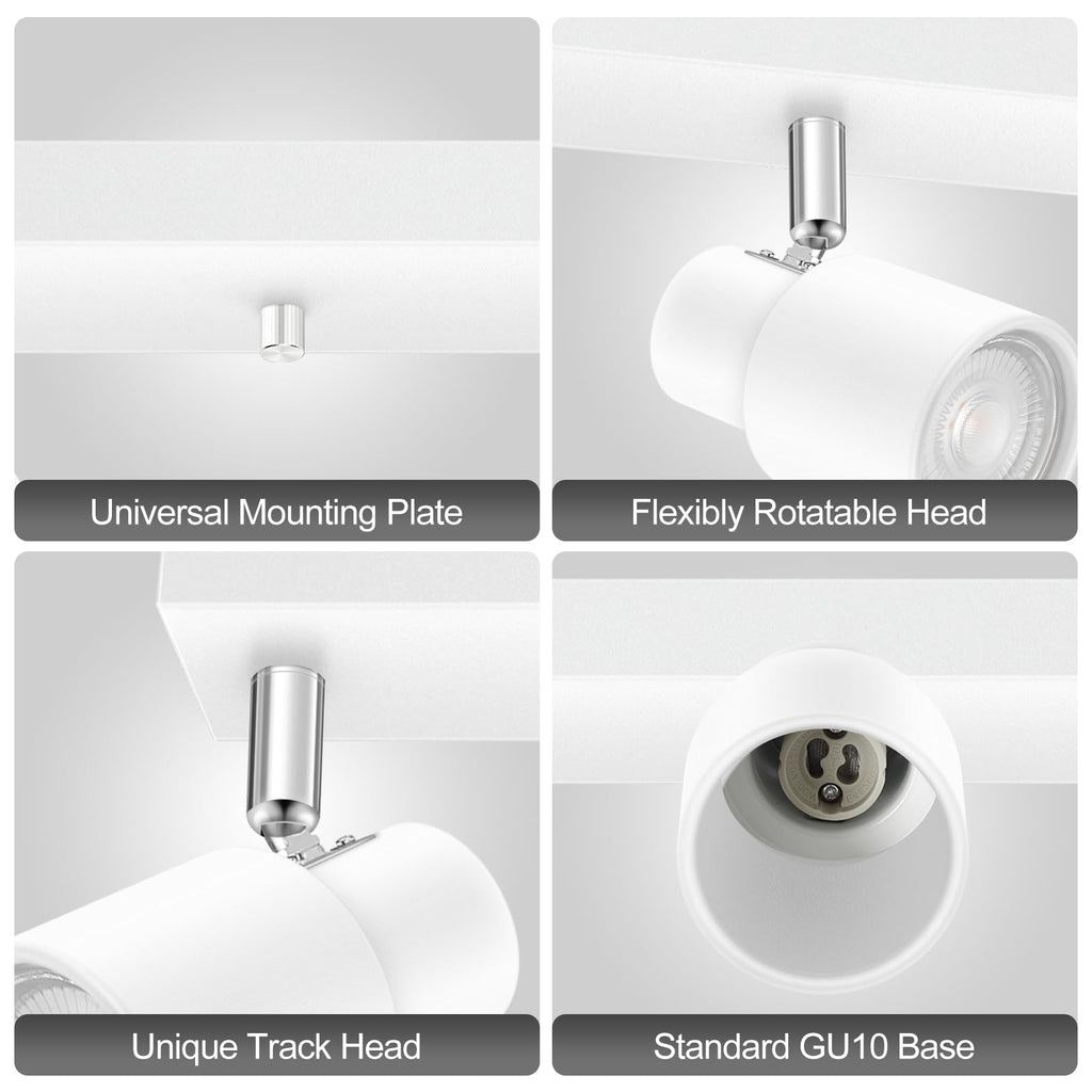 Track Lighting Plug in, 30" LED Track Light Fixtures Ceiling, White 5 Way Spotlight, Rotatable Head, Plug Wall Lights