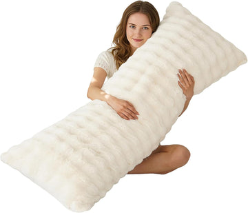 Full Body Pillow with Fluffy Bubble Waffle Carved Faux Fur Removable Cover, Long Bed Pillow Adult 20x54 Inches for