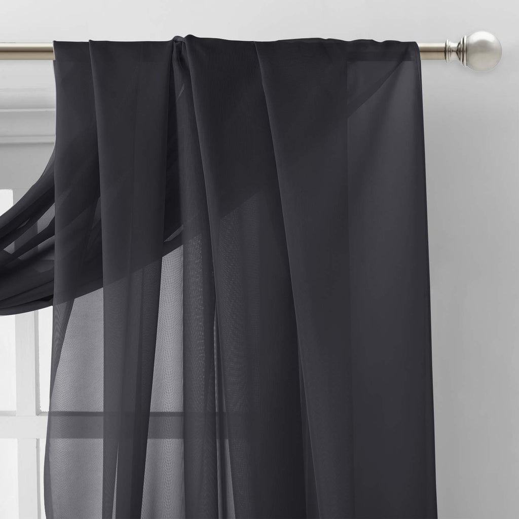 Black Sheer Villa Scarf Curtain Panels, Simple Voile Sheer Scarf Valance for Your Son & Farther Bedroom, 2 Pieces