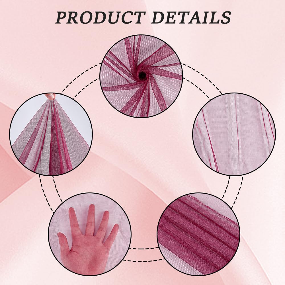 63 Inch Burgundy Mesh Fabric by The Yard Breathable Polyester Netting Tulle Cloth Soft Voile Dark Red Sheer Gauze