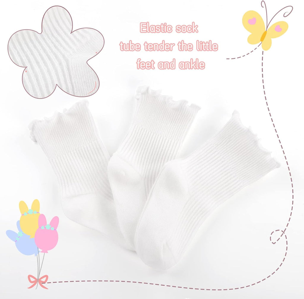 6 Pairs Baby Girl Ruffle Crew Socks Toddler Girls Dress Sock Cotton