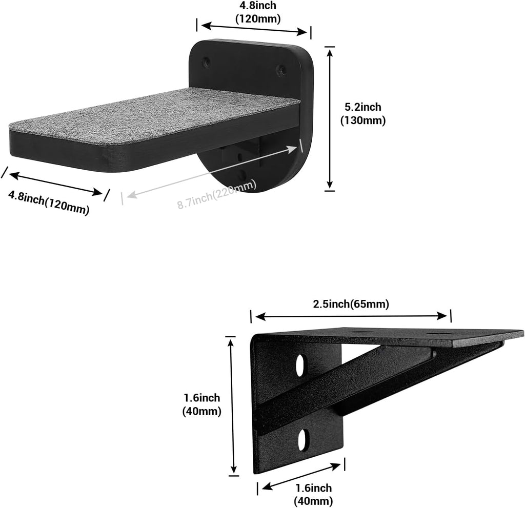 Set of 3 Black Cat Wall Climbing Steps, Wall Mount Floating Shelves