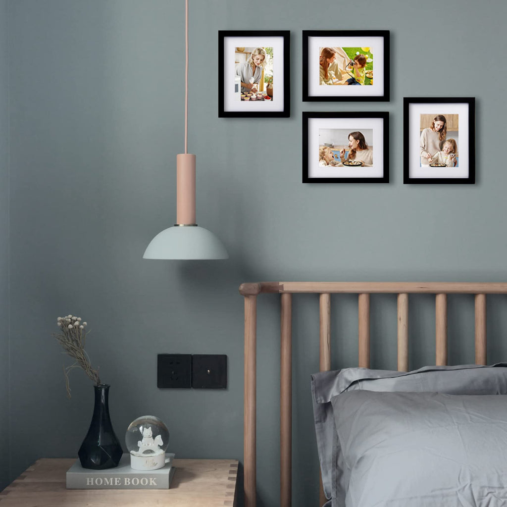 8x10 Picture Frames Set of 4, Made of Solid Wood Covered by Plexiglass 4x6 and 5x7 with Mat or 8x10 without Mat, for