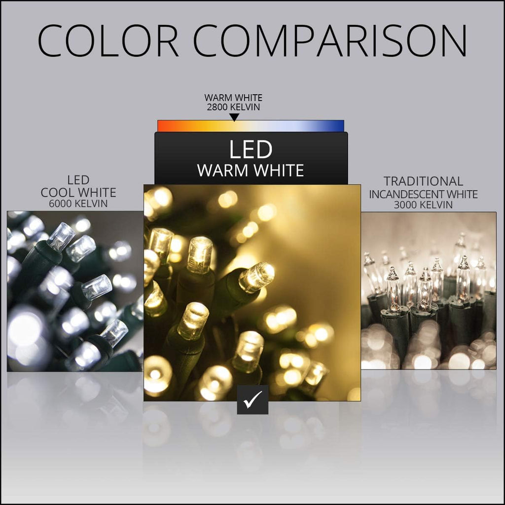 Set of 100 Warm White LED Net Lights - Christmas Outdoor Decorations, Green Wire (4 x 6 ft, 5mm Lights)