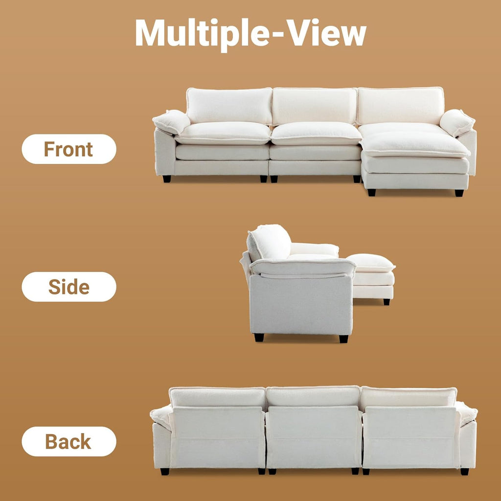 122" Cloud Teddy White Convertible Sectional Sofa