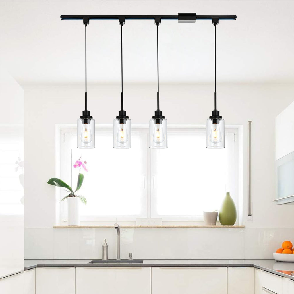 4 Pack H Type Track Pendant Lighting Black with Clear Glass Shades