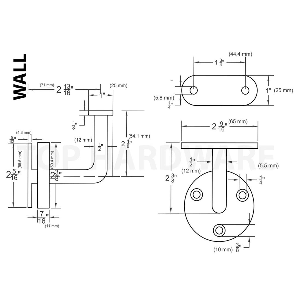 Stainless Steel Wall Mount Staircase Handrail Brackets w/Base Flange Cover for Flat Surface Square Top Railing, Satin
