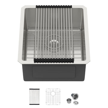 17" Undermount Bar Sink, T304 Stainless Steel Prep Sink 17x19x9