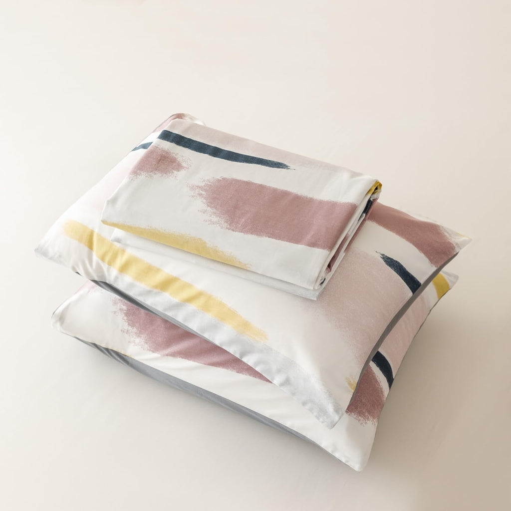 Blue Yellow Striped Duvet Cover 100% Cotton 3 Pieces Set