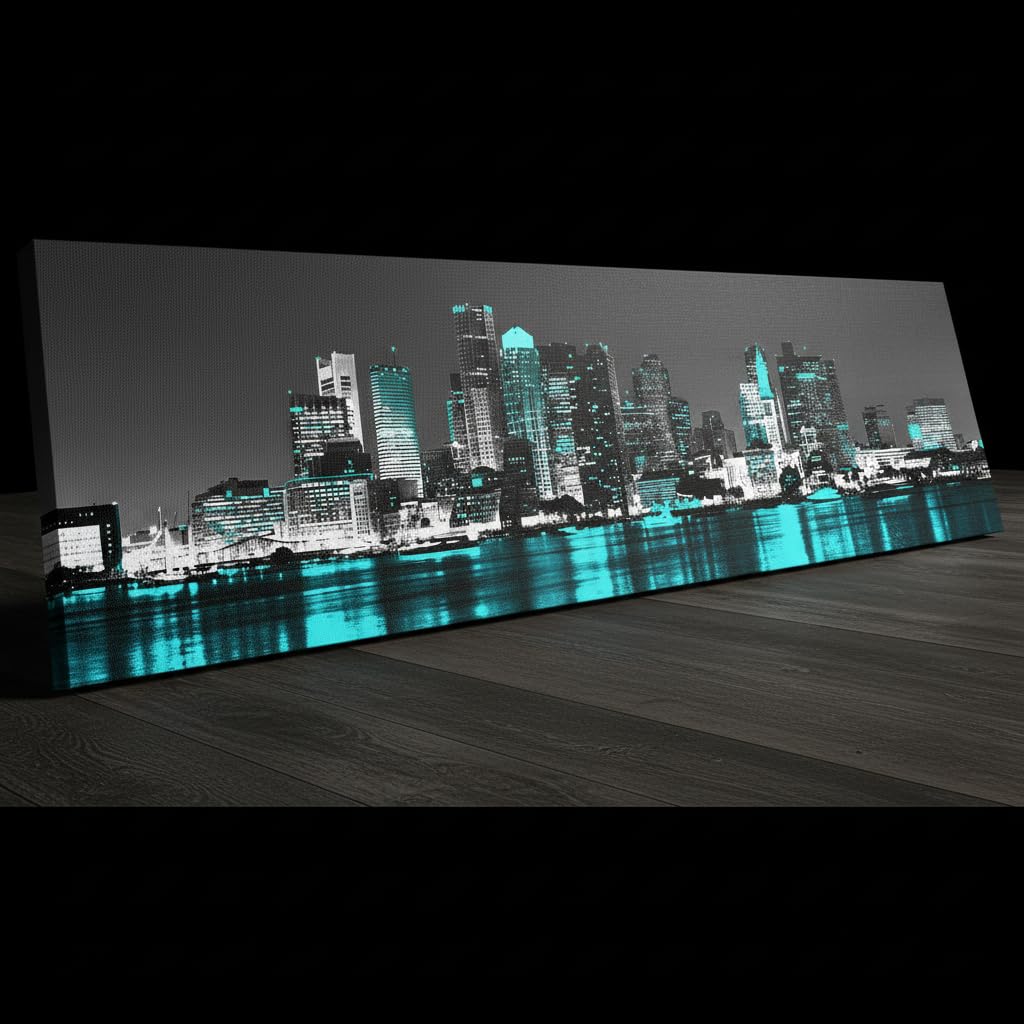 Boston Skyline Canvas Wall Modern Cityscape Decor Framed 14x48in