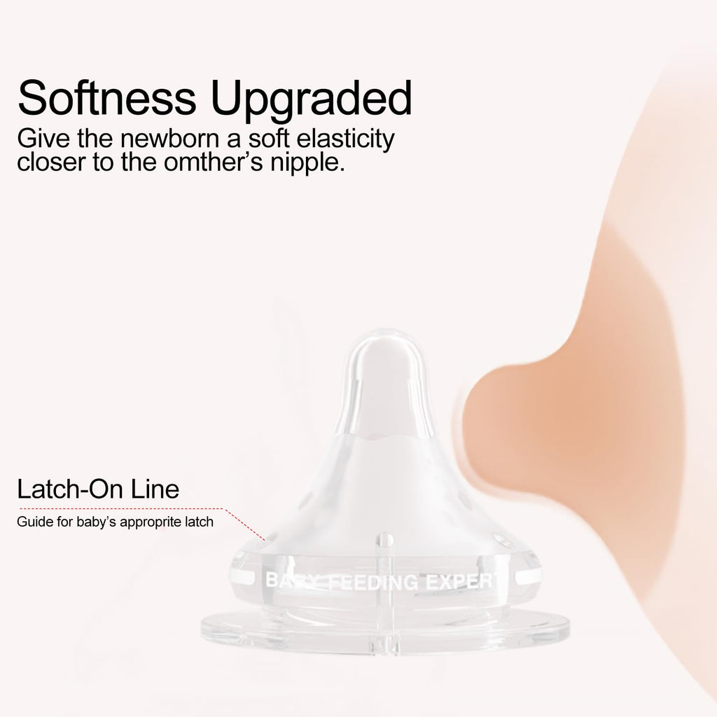Natural Glass Baby Bottles Gentle & Extra Slow Flow, Newborn Breastfeeding Bottle with Anti Colic Nipple for 0 Months