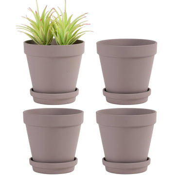 Large Terra Cotta Pots with Saucer- 4 Pack Large 6'' Terra Cotta Plant Pot with Drainage Hole, Flower Pot with Tray