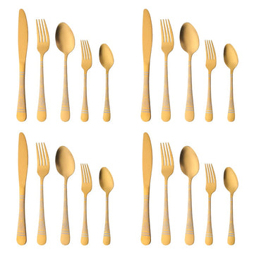 Christmas Gift Gold Hammered Flatware Sets for 4, 20 Pieces Unique Pattern Design Stainless Steel Cutlery Silverware
