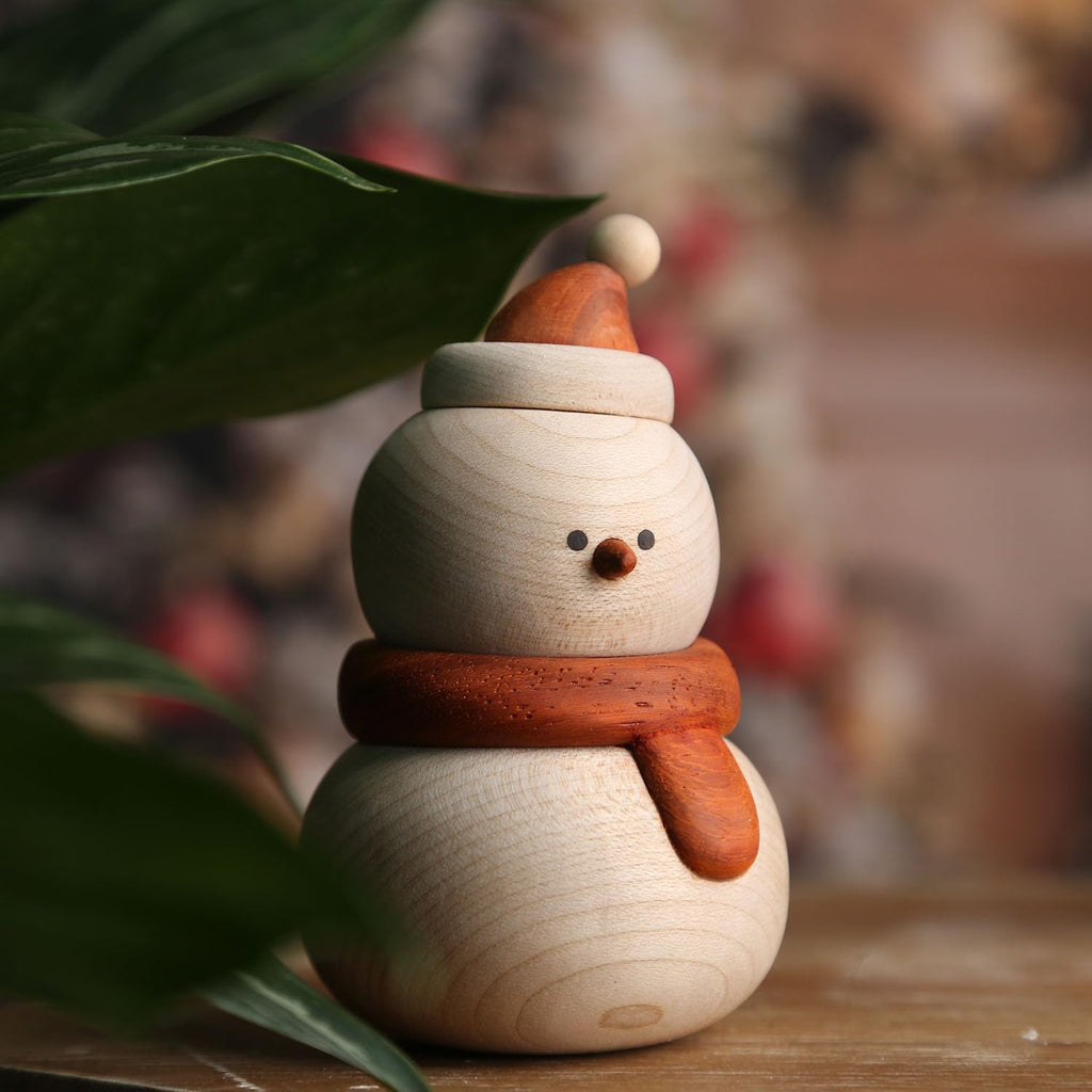 Christmas Snowman Decoration,Wooden Snowman Figurine,Rustic for Her or Him,Festive Home and Car Christmas Decor