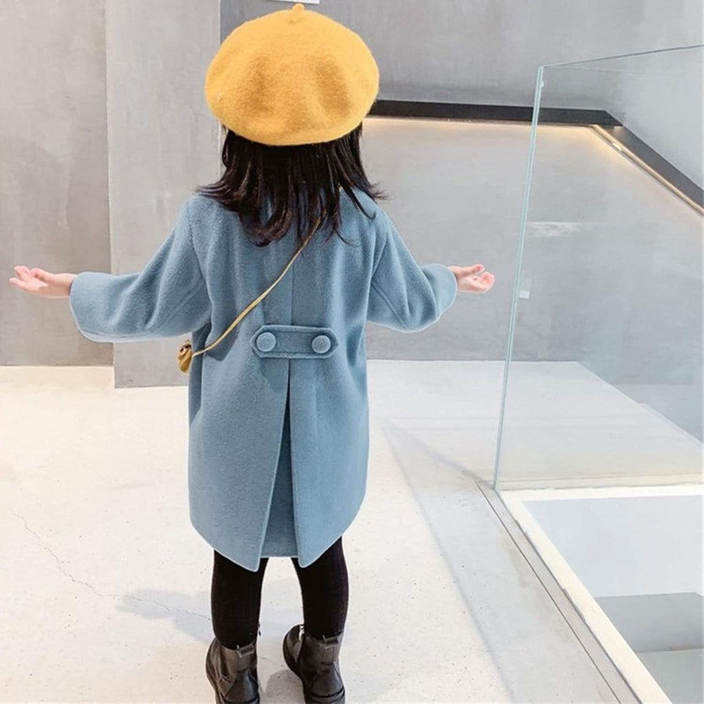 Girls' Dress Coat Double Breasted Peacoat Toddler Girls Trench Coat Wool Blend Long Winter Coat Kids Faux Fur Jacket