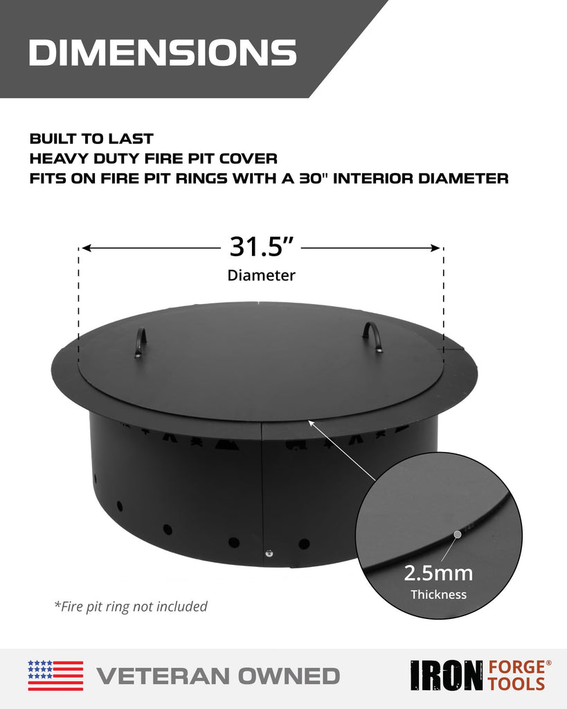 Heavy Duty Outdoor Fire Pit Cover Round - 31.5 Inch