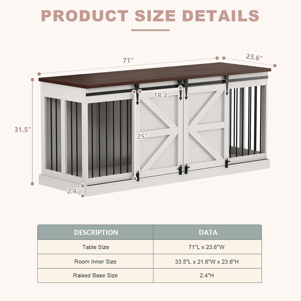 Furniture Style Dog Crate - Indoor Wooden Dog Kennel Furniture with Double Sliding Barn Doors and Room Divider