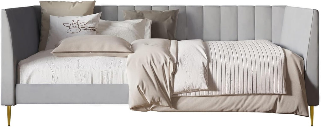 Delano Twin Velvet Channel Tufted Daybed, Silver Gray | Daybed Frame, Vertical Channel Tufting, Velvet Upholstery