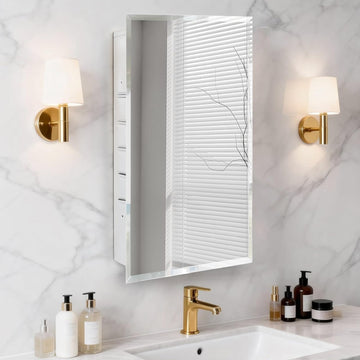 16x26'' Bathroom Medicine Cabinet Mirror with Storage, Surface Mount or Recessed Medicine Cabinet with 4-Tiered