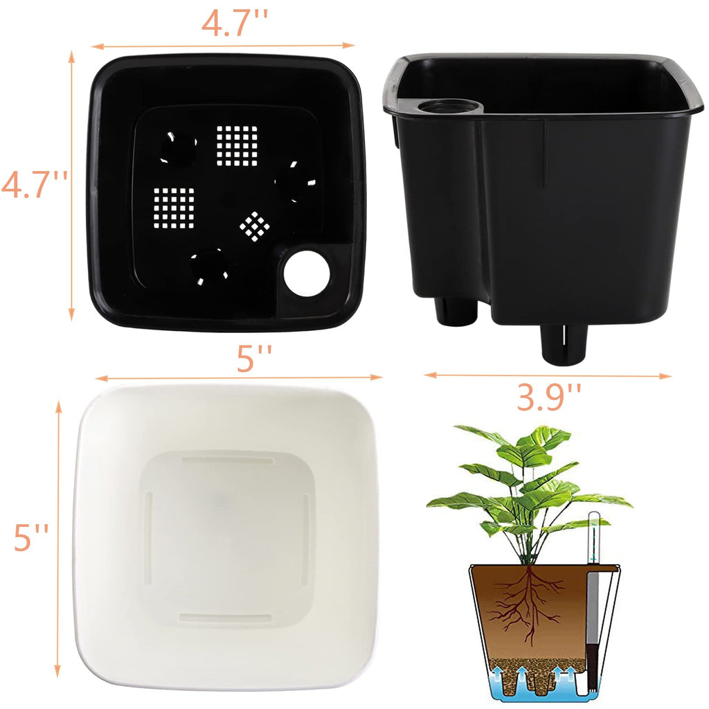 6 Pack Self Watering Planter with Water Level Indicator, 5 Inch Plastic Plant Flower Pots Nested Container for Indoor