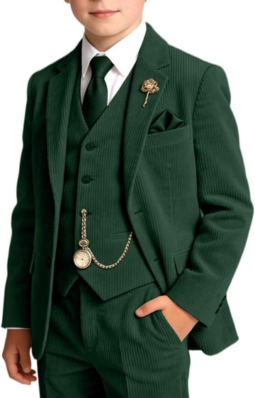 Retro Corduroy Boys Suit 3 Piece Slim Fit Kid Suits Tuxedo Set for Boy