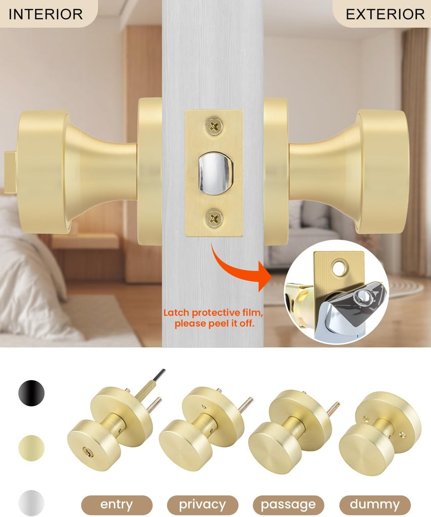 Exterior Gold Door Knob with Lock and Key 1 Pack