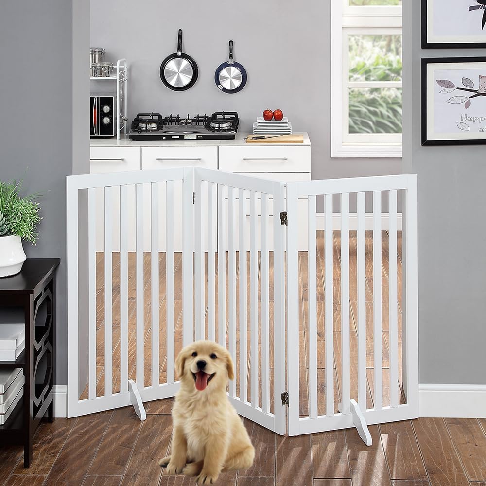36"H Free Standing Pet Gate for Dog, Tall Wooden Dog Gate, 60" Wide