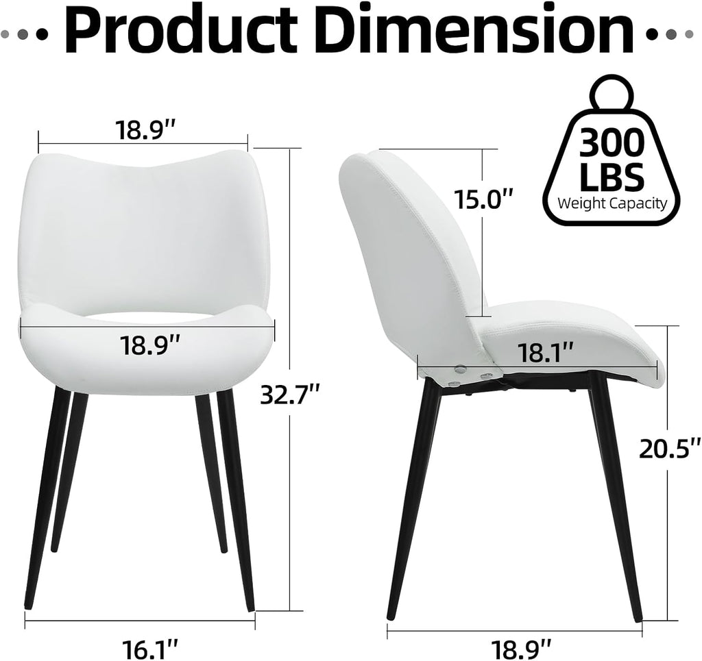 Modern Upholstered Dining Chairs Set of 2 Accent Dinner Chair with Pu Faux Leather and Middle Curved Back for Kitchen