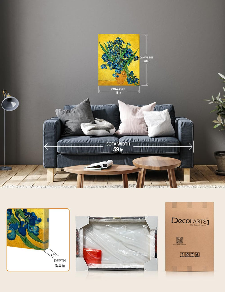 Irises Vase Flower, Vincent Reproduction. Giclee Canvas Prints Wall Art Decor 20x16