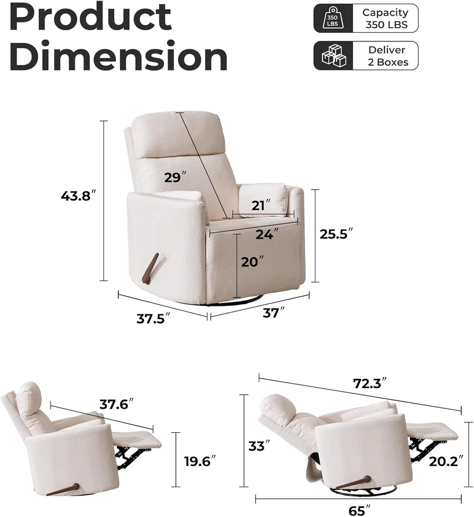 Oversized Swivel Recliner Chair with Massage and Heat, Rocking Chair Nursery with Adjustable Headrest, Rocking Chair