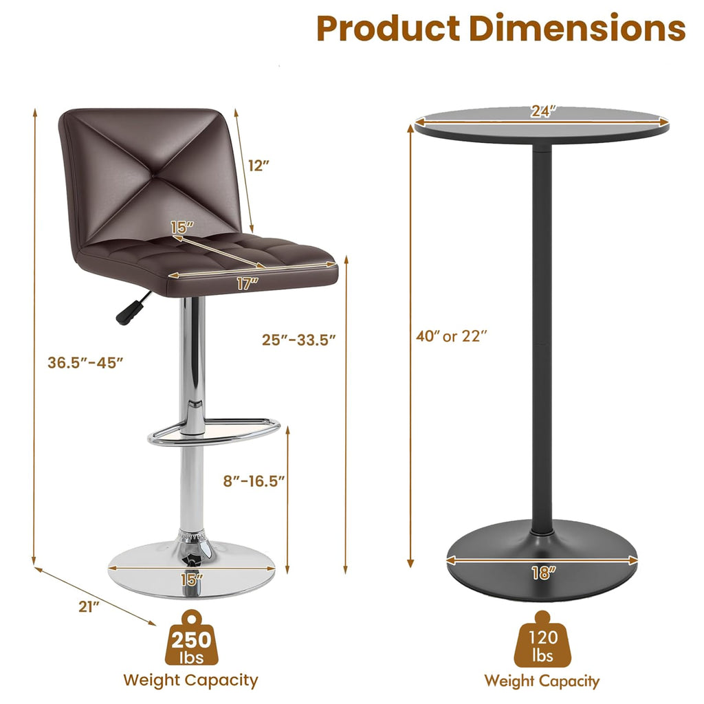 3 Pieces Bar Table Set, Counter Height Table Set with 2 Bar Stools