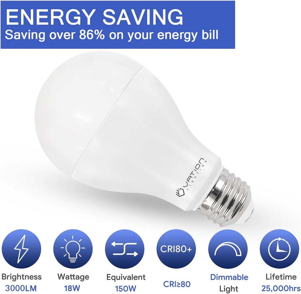 A21 18W Dimmable LED Light Bulb, 150-200 Watt, 3000K Warmwhite, 3000 Lumen
