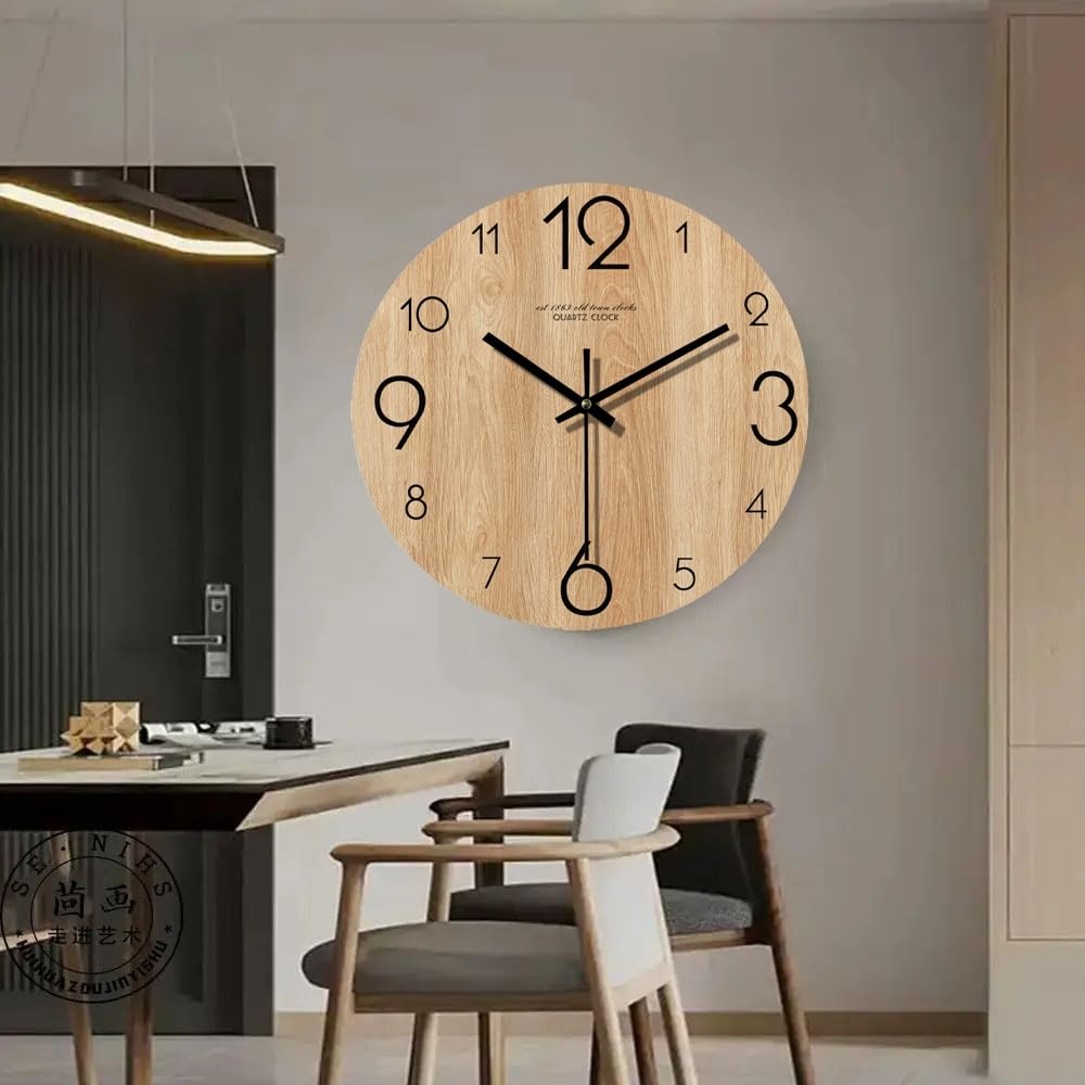 12 inch Vintage Wood Grain Simple Wall Clocks Silent Creative Living Room Decoration Wall Clock Modern Home Kitchen