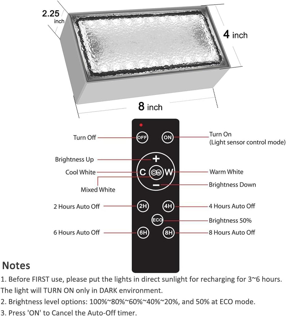 Solar Paver Lights 4x8, Driveway Lights, IP67 Waterproof, 3 Colors, 2 Pack