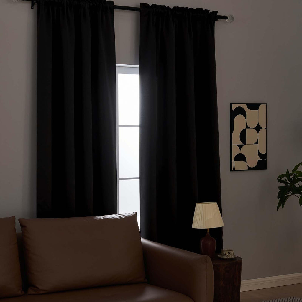 Black Blackout Long Curtains 96 Inch Length 2 Panels, Solid Thermal Insulated Energy Saving Living Room Farmhouse