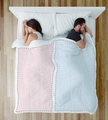 Dual Zone Couples Comforter - Warm (Thick) Side - Cool (Thin) Side, Hypoallergenic, Down Alternative, Corner Ties