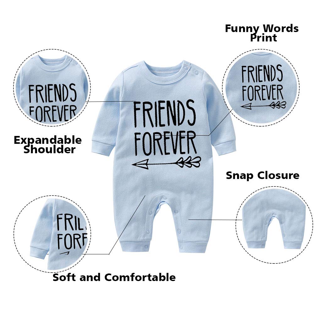 Baby Twins Bodysuit Born Together Friends Forever Newborn Clothes Unisex Twin Outfits With Hat(PB BF )