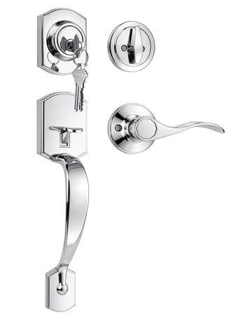 Camelot Front Door Handle and Deadbolt Set, Bright Chrome Front Door Lock Set, Upgated Entry Door Handle with Accent