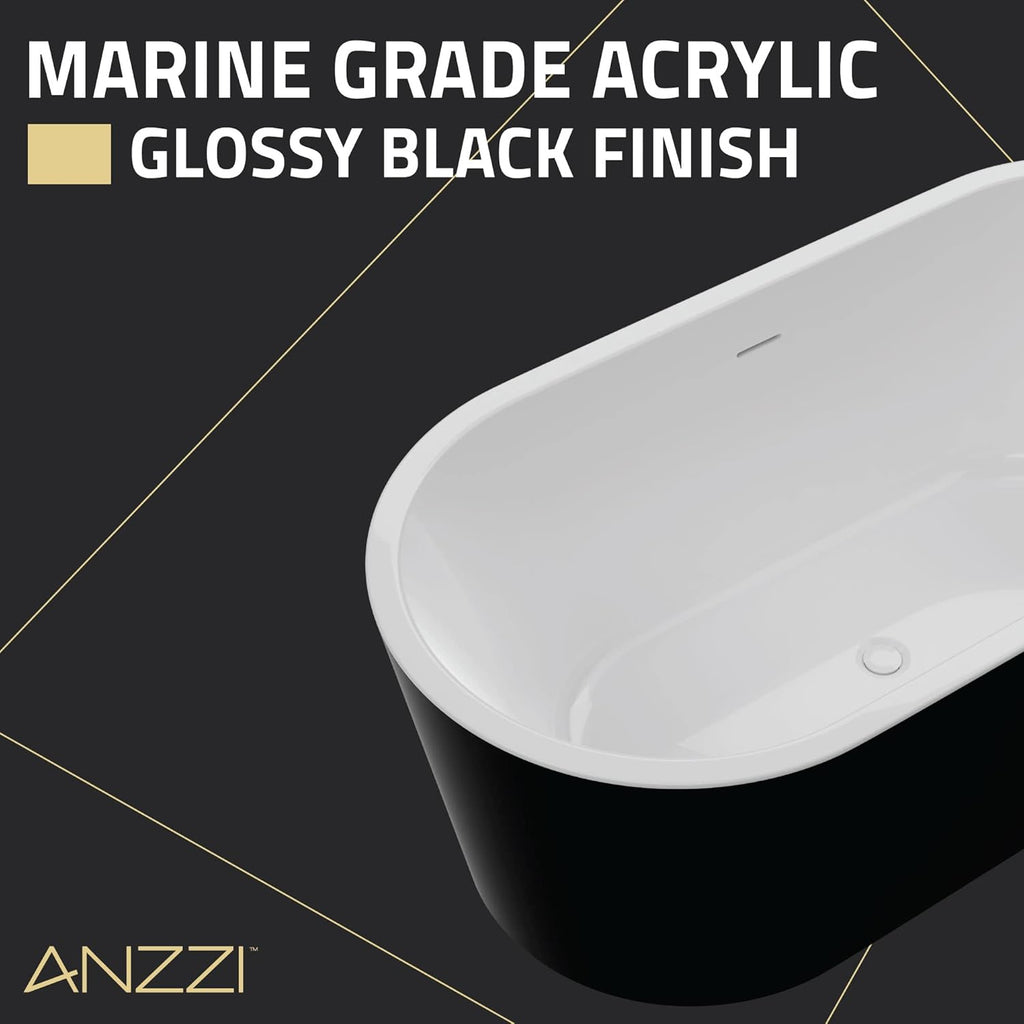 Chand 59 in. Acrylic Flatbottom Freestanding Bathtub in Black/White, FT-AZ098-59BK