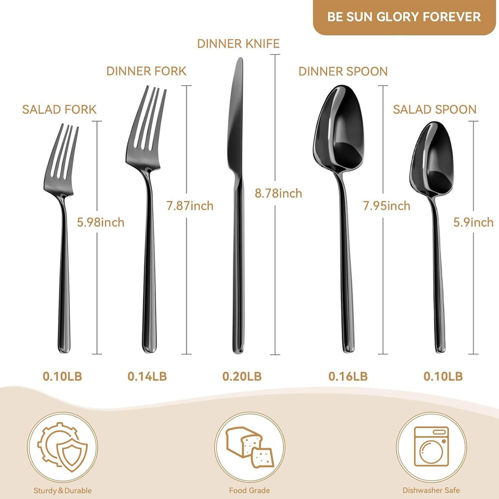 Oval Black 20-Piece Silverware Set, Forged Stainless Steel Flatware Set with European Design, Modern Cutlery Set