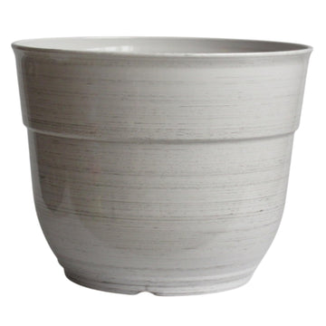 Indoor/Outdoor Glazed Brushed Happy Plastic Planter, Large, Cream, 15"