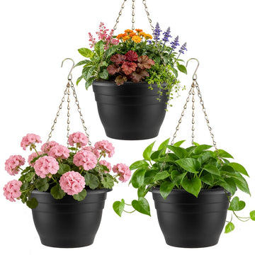 Hanging Planters 11 Inch, 3 Pack Self-Watering Hanging Baskets pots, Black