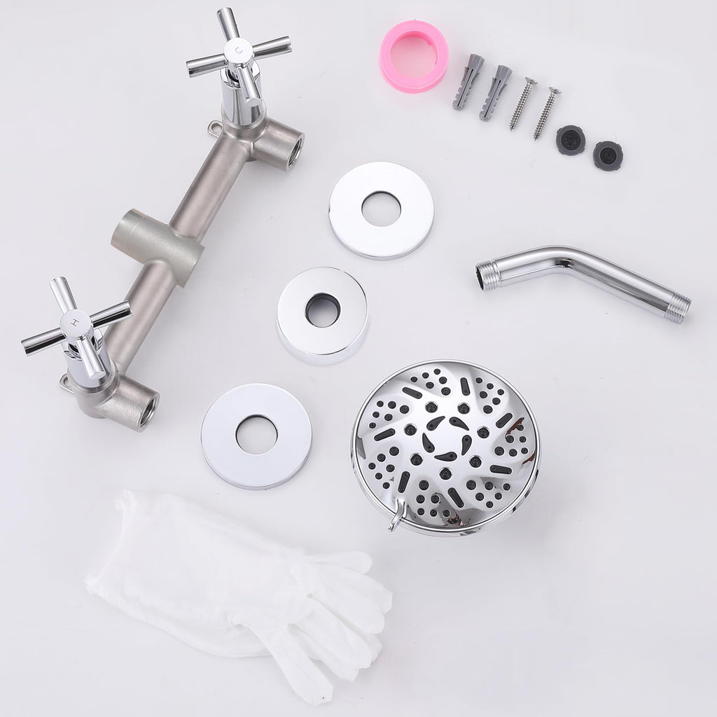2 Handles Shower Faucet Set with Rough-in Valve,Wall Mount,Chrome