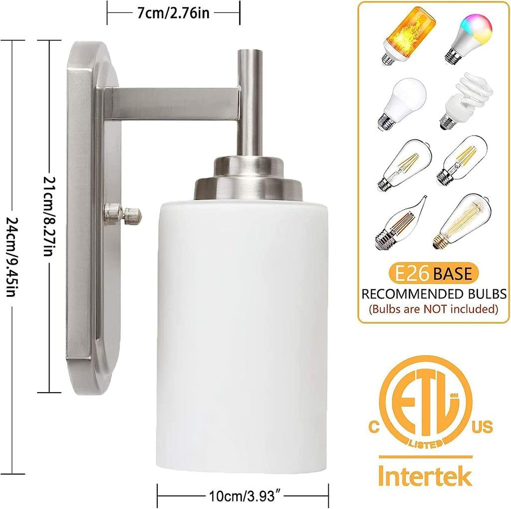 Wall Sconce Set of 2, Satin Nickel Bathroom Vanity Lights | Bathroom Vanity Lighting Fixtures,White Frosted Glass