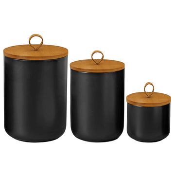 Ceramic Storage Jars, Modern Airtight Canisters with Wooden Lid (Z-three-piece suit in black)