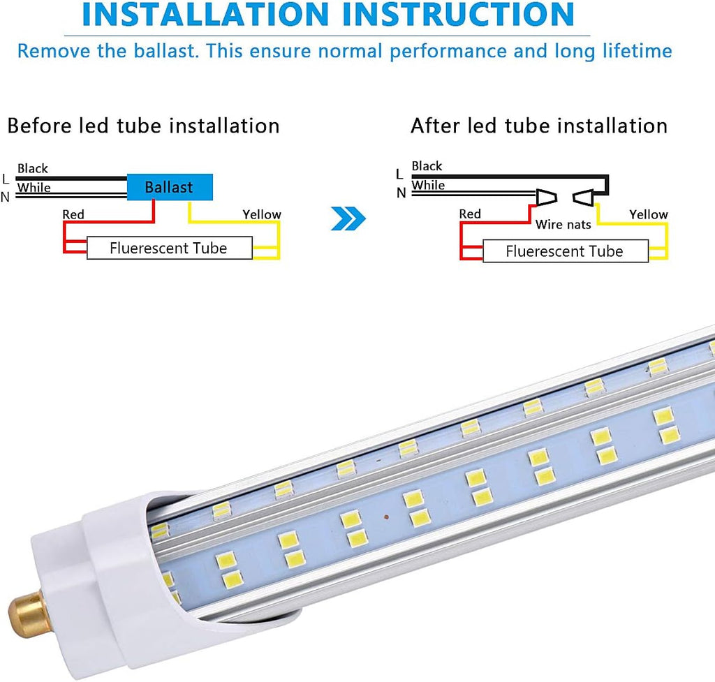 T8 T10 T12 8FT LED Light Bulbs, Single Pin Fa8 Base, 8 Foot LED Fluorescent Tube Replacement, 150W 19000LM, 6000K